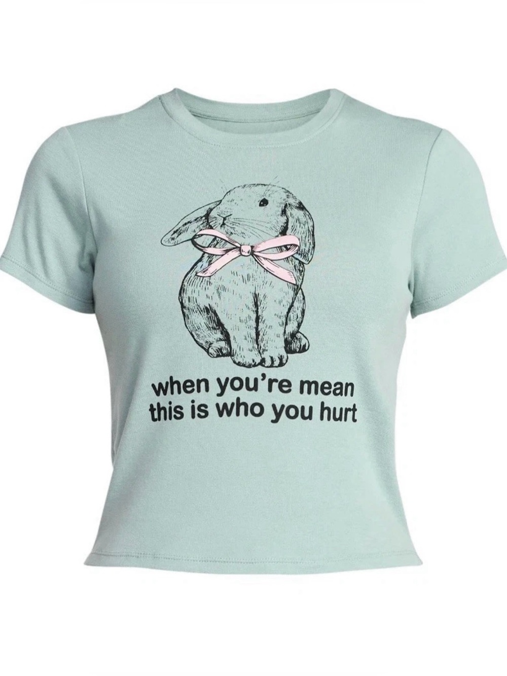 DOE Women’s Bunny Graphic Cropped Baby Tee Sage Green L 12-14 NWT
